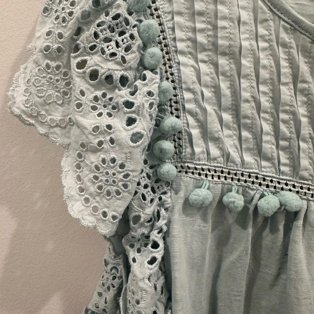 J. Crew Light Blue Blouse with Lace Sleeves